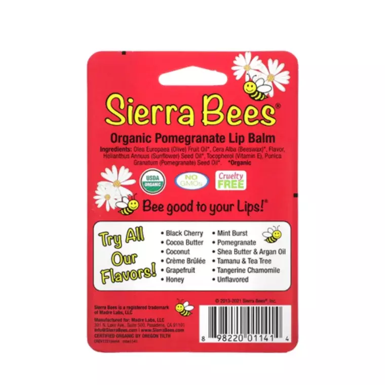 Sierra Bees Organic Pomegranate lip Balm 4 Pack (4.25 gm)