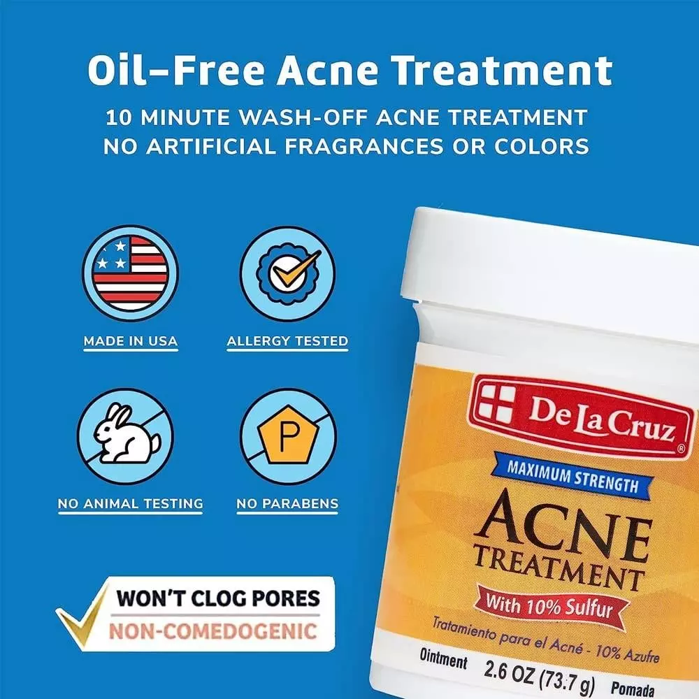 De La Cruz 10% Sulfur Ointment Maximum Strength Acne Treatment 73.7g