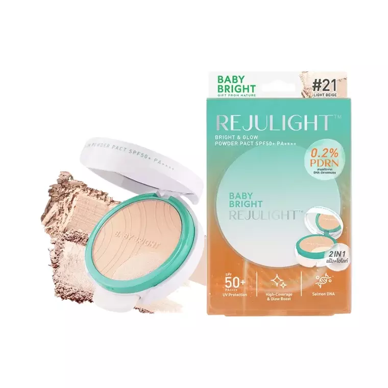 Baby Bright Rejulight Bright & Glow Powder Pact SPF50+ PA++++ #21 Light Beige (9.5gm+1.5gm)