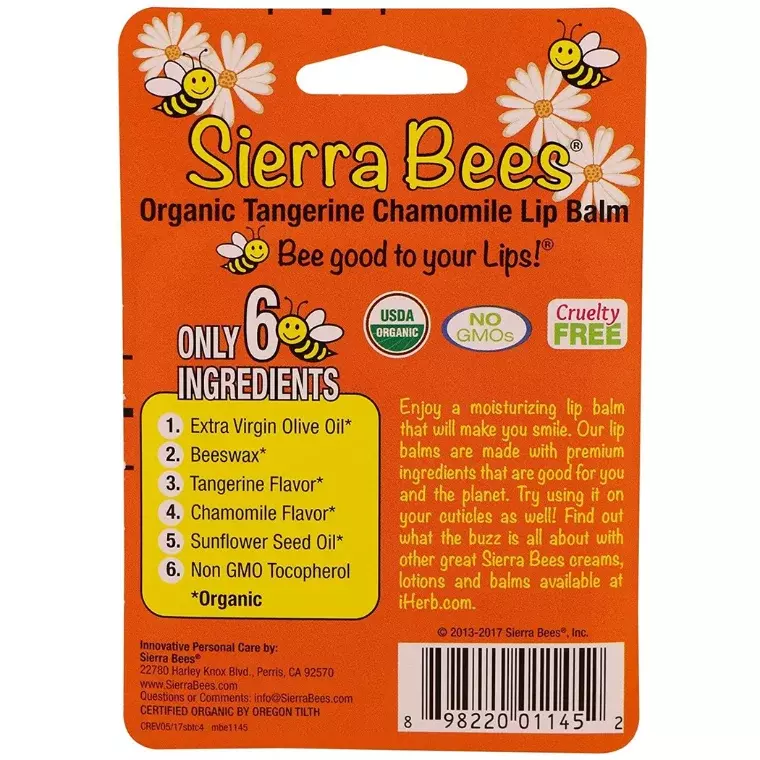 Sierra Bees Organic Tangerine Chamomile lip Balm 4 Pack (4.25 gm)