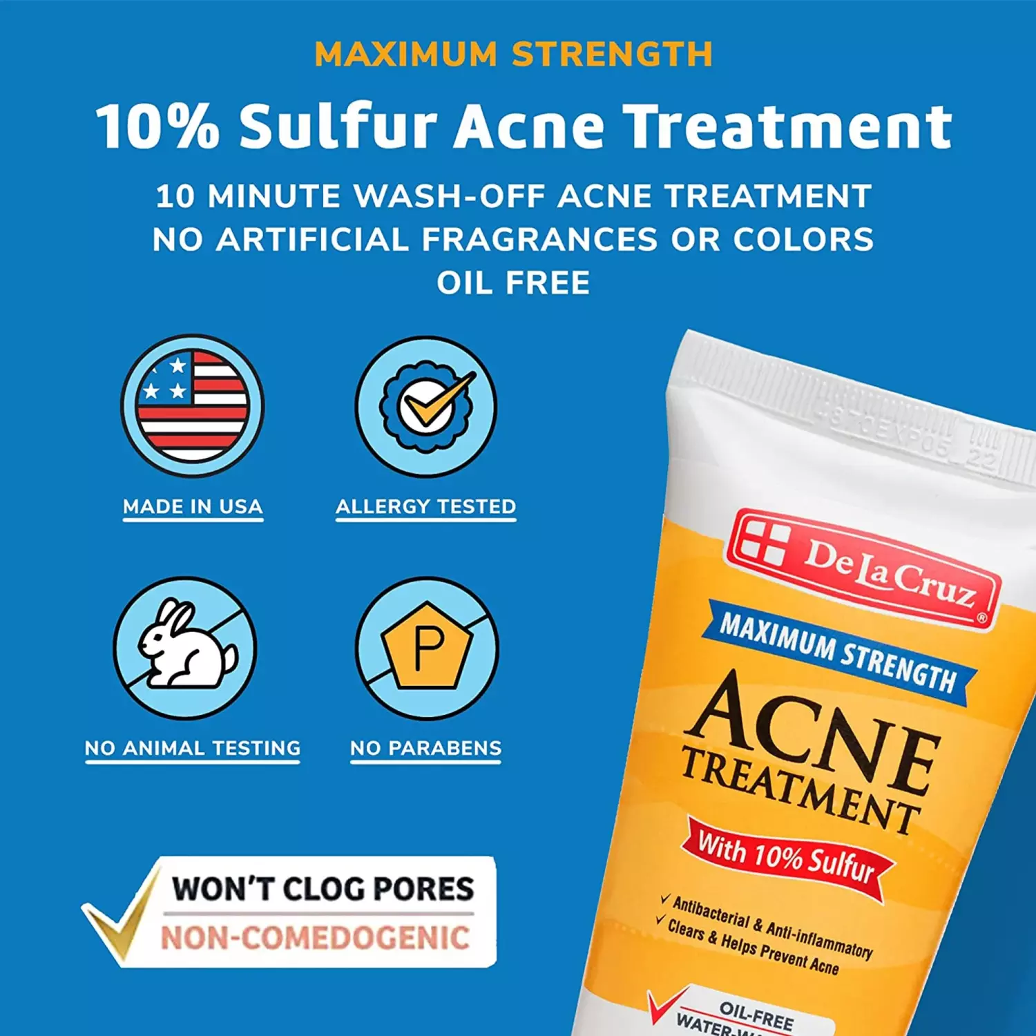 De La Cruz 10% Sulfur Ointment Maximum Strength Acne Treatment 74g
