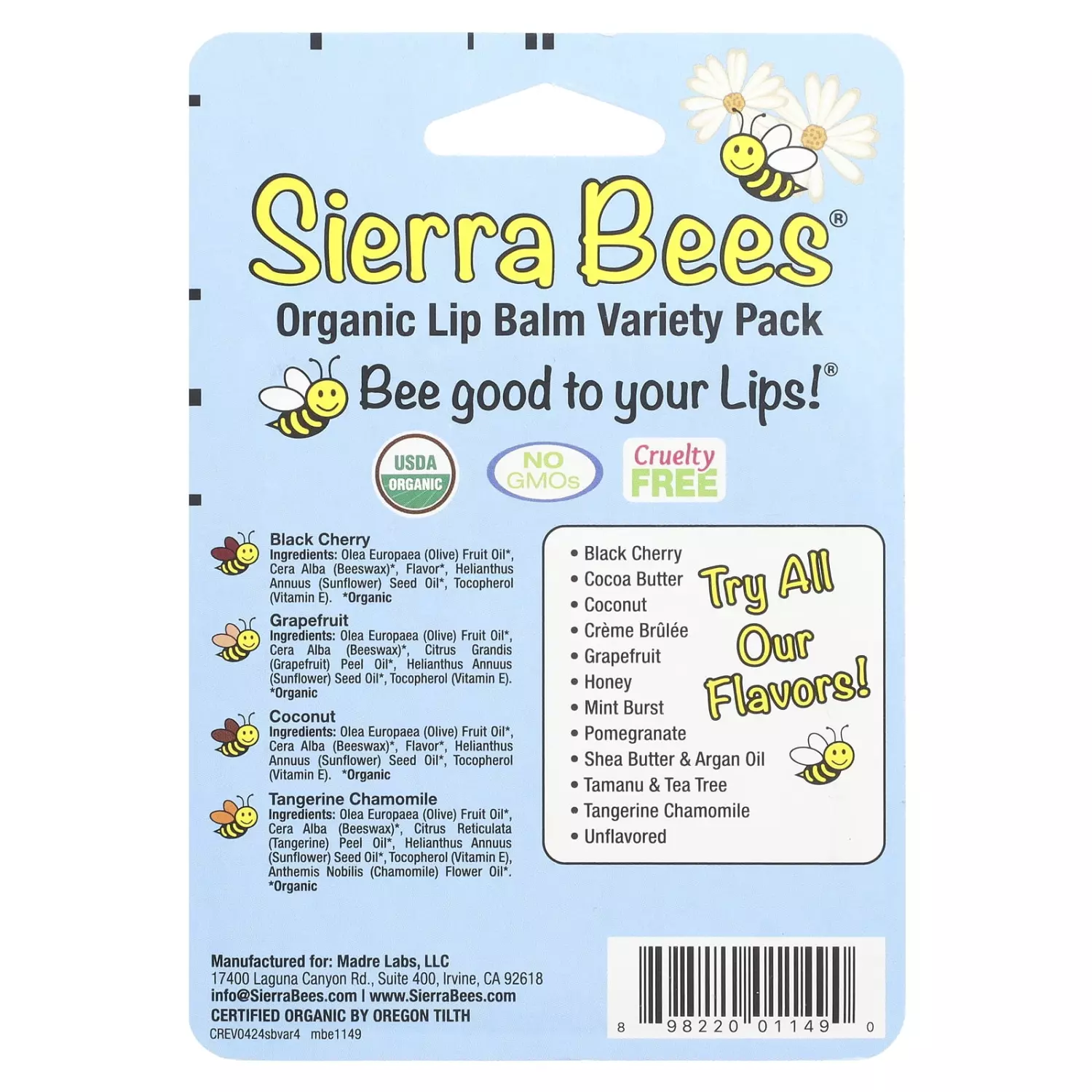 Sierra Bees Organic Lip Balm Variety 4 Pack