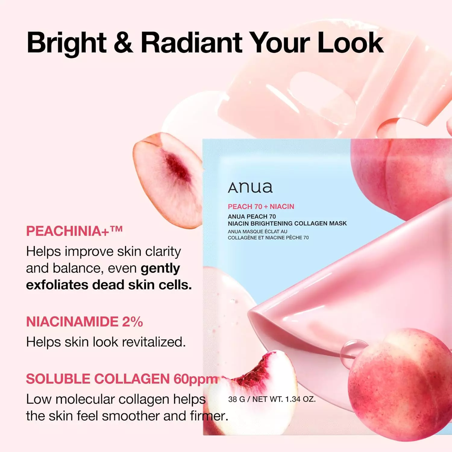 Anua Peach 70 Niacin Brightening Collagen Mask (4ea)