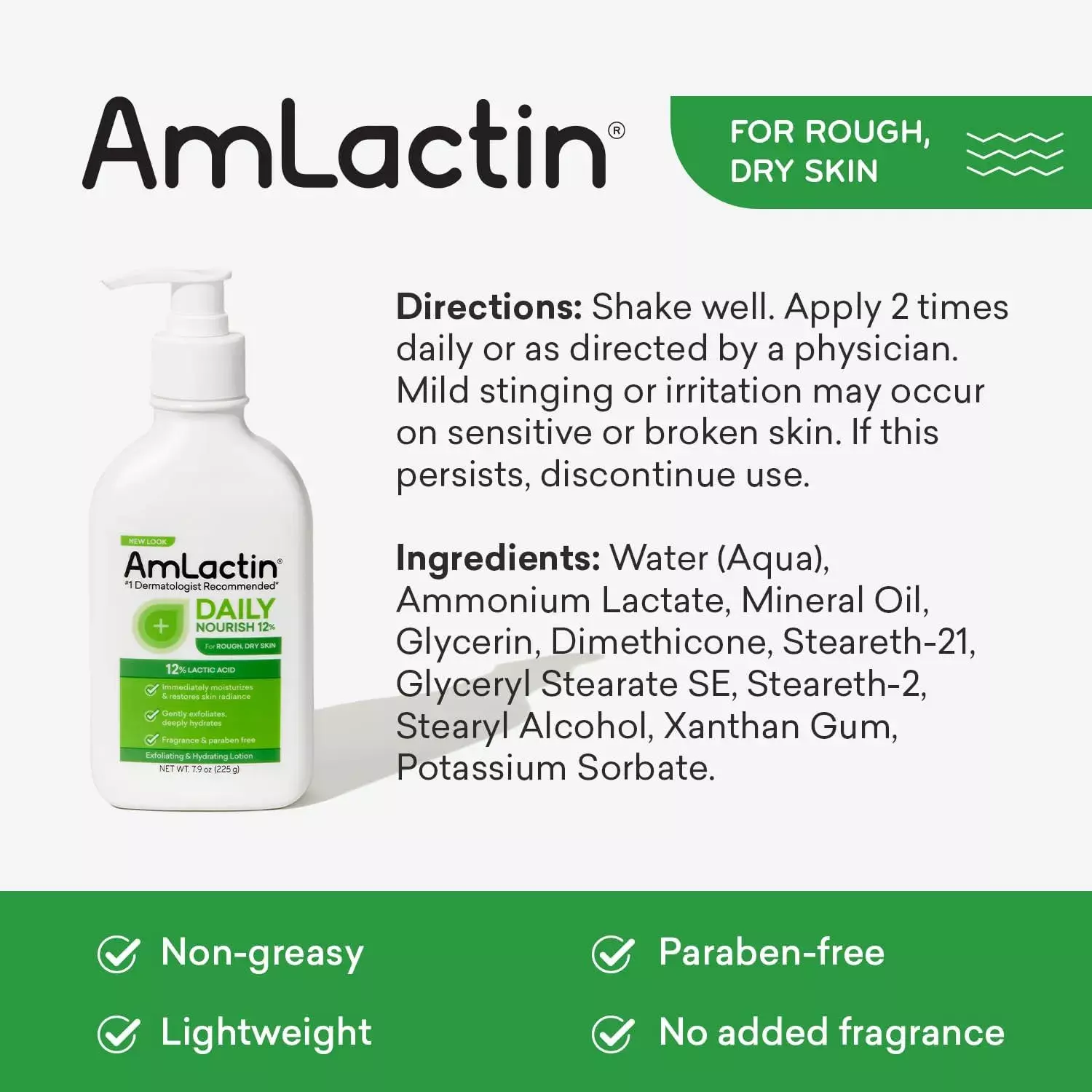 AmLactin Daily Moisturizing Lotion For Rough, Dry Skin 225g