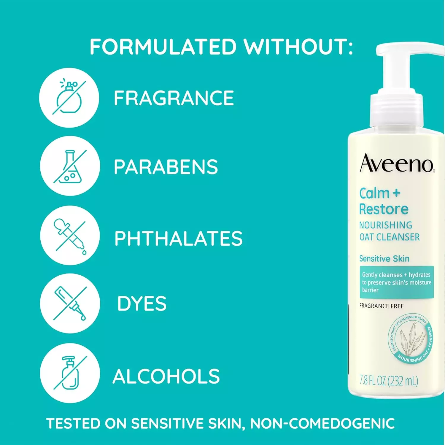 Aveeno Calm + Restore Nourishing Oat Cleanser, For Sensitive Skin (232ml)