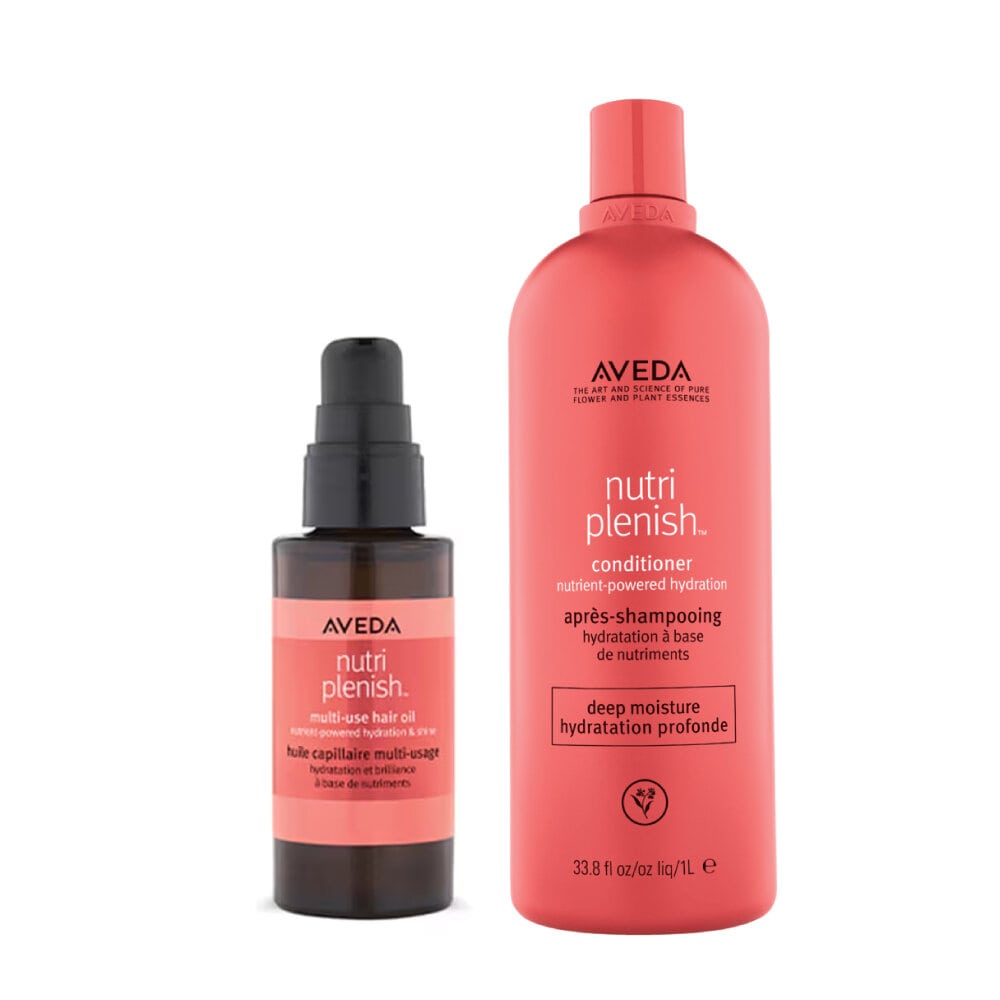 Aveda Nutriplenish Duo [ Aveda Nutriplenish Multi-use Hair Oil + Aveda Nutriplenish Conditioner Deep Moisture 1L ]