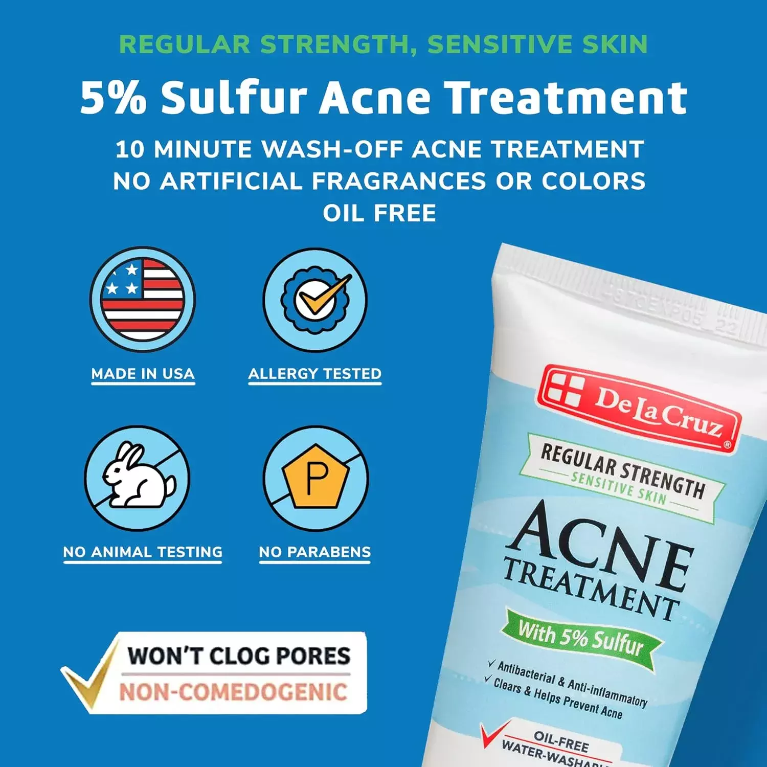 De La Cruz Acne Treatment for Sensitive Skin with 5% Sulfur