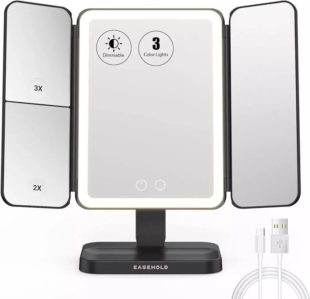 Blink Folding Lighted Cosmetic Mirror Personalized Double-Sided Square Desktop Makeup Mirror Black
