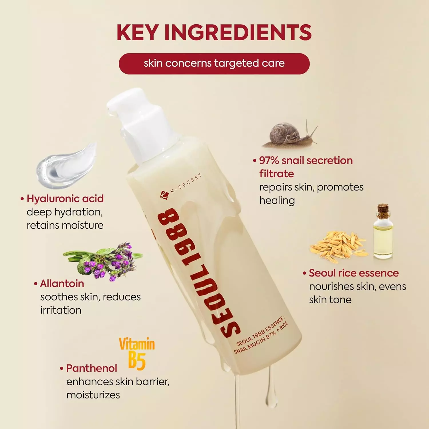 K-Secret Seoul1988 Essence : Snail Mucin 97% + Rice 100ml
