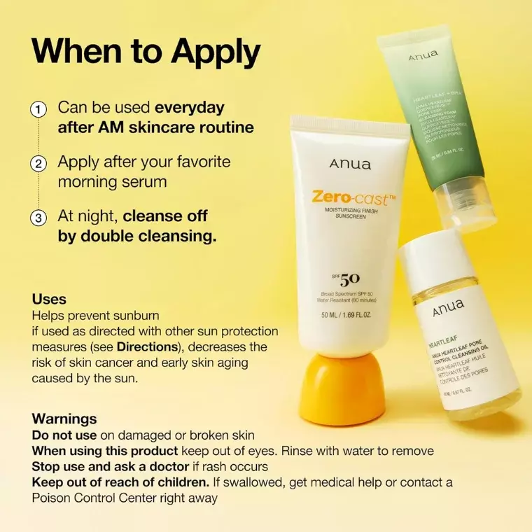 Anua Zero Cast Moisturizing Finish Sunscreen (50ml)