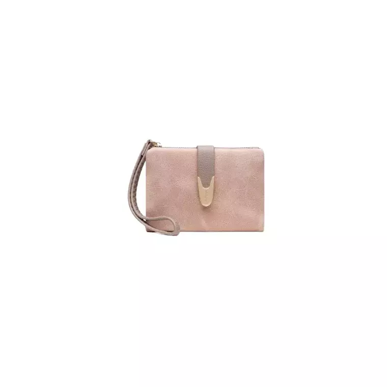 City Light PU Leather Short Wallet with Wristlet - PINK