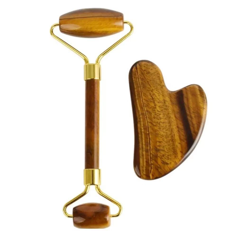 Blink Jade Facial Roller + Guasha Set# Tiger Eye