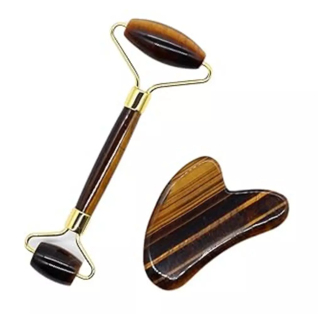 Blink Jade Facial Roller + Guasha Set# Tiger Eye
