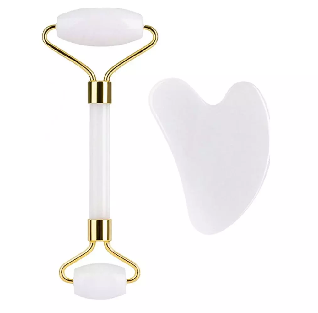 Blink Jade Facial Roller + Guasha Set # White