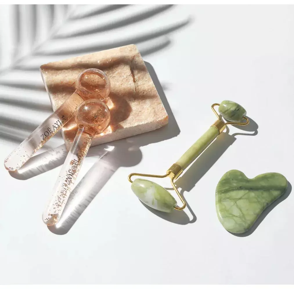 Blink Jade Facial Roller + Guasha Set# White Green