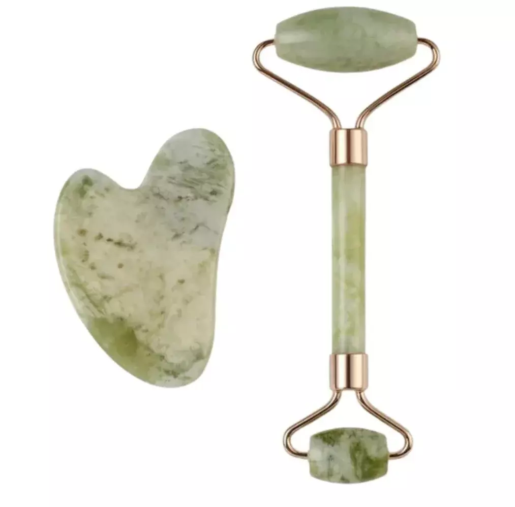 Blink Jade Facial Roller + Guasha Set# White Green
