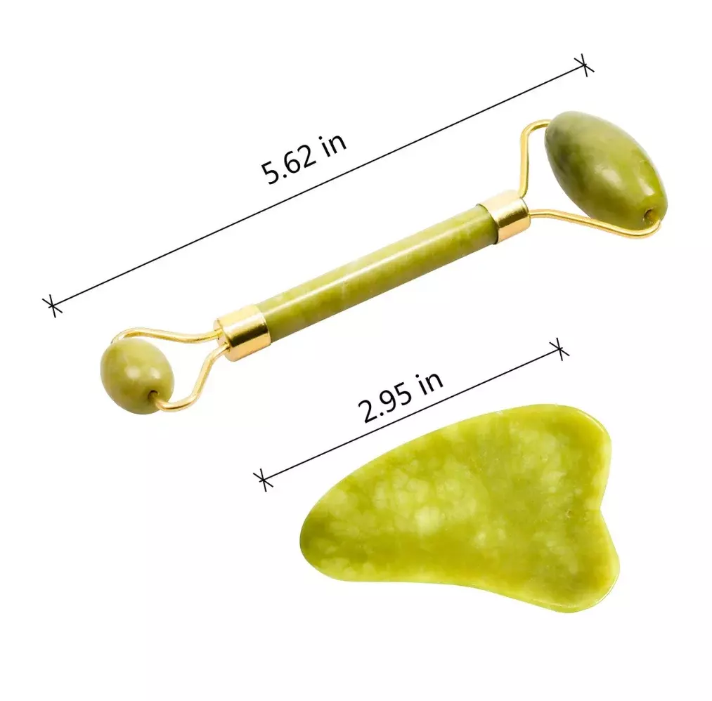 Blink Jade Facial Roller + Guasha Set# Yellow Green