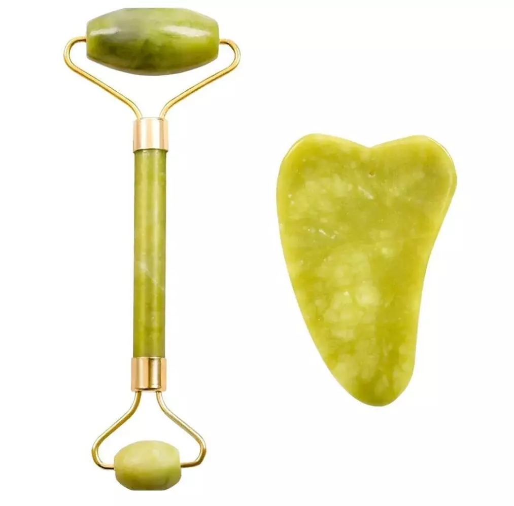 Blink Jade Facial Roller + Guasha Set# Yellow Green