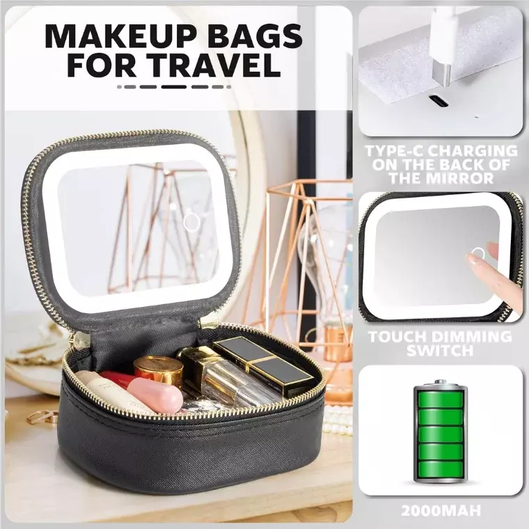 Blink Portable Cosmetic Bag with Mirror LED Light# Black