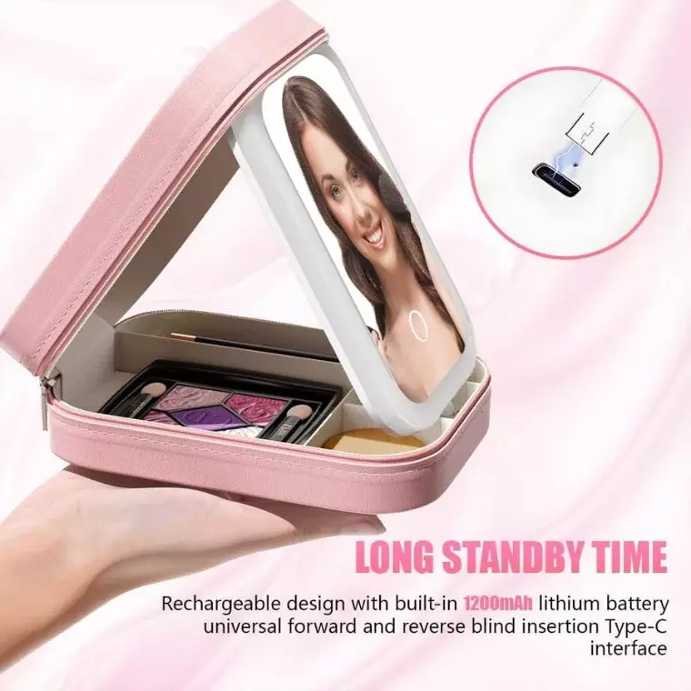 Blink Portable Travel Smart Organizer Makeup Box With Led Mirror #Pink