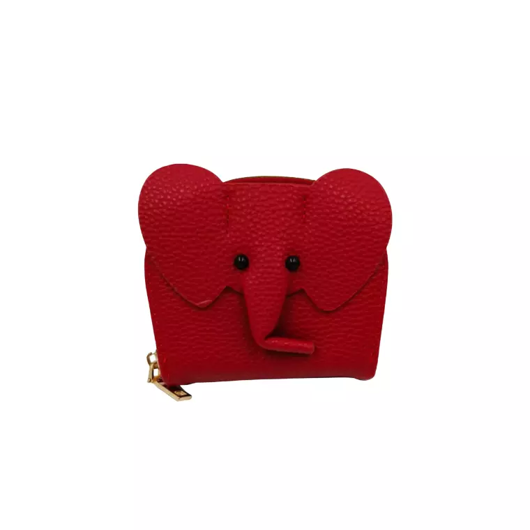 Blink Wallet Card Holder, Cute Elephant Small Minimalist Leather Credit for Women - Red