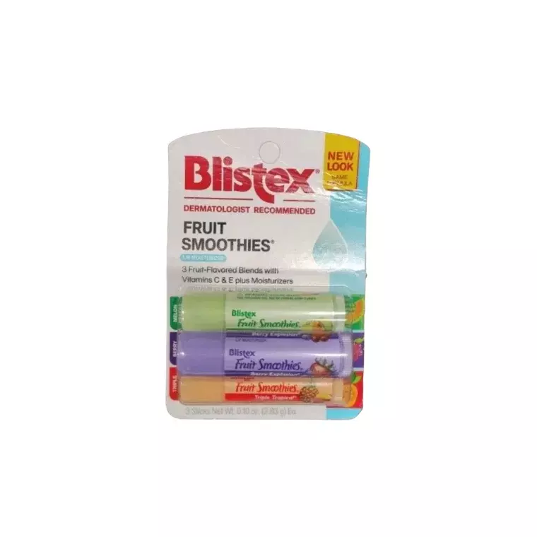 Blistex Fruit Smoothies Lip Balm 3-pack SPF 15 Berry Melon Tropical Vtg Old (2.83gm) Ea