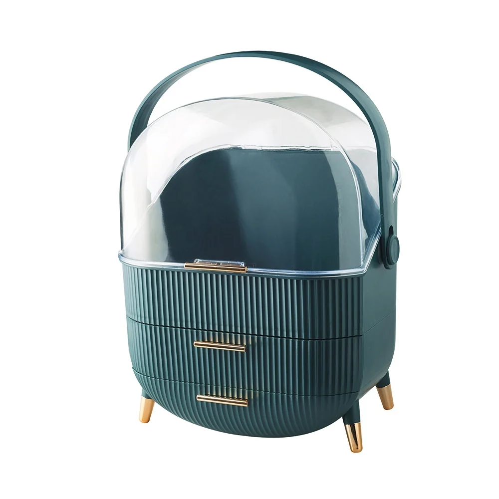 Blink Modern Cosmetic Desk Organizer with Lid for Bathroom Countertop - GREEN