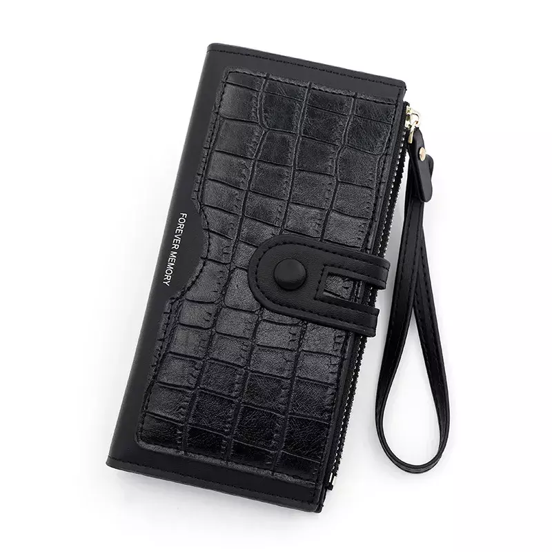 Forever Memory Multi-Card Long Zipper Coin Purse - BLACK
