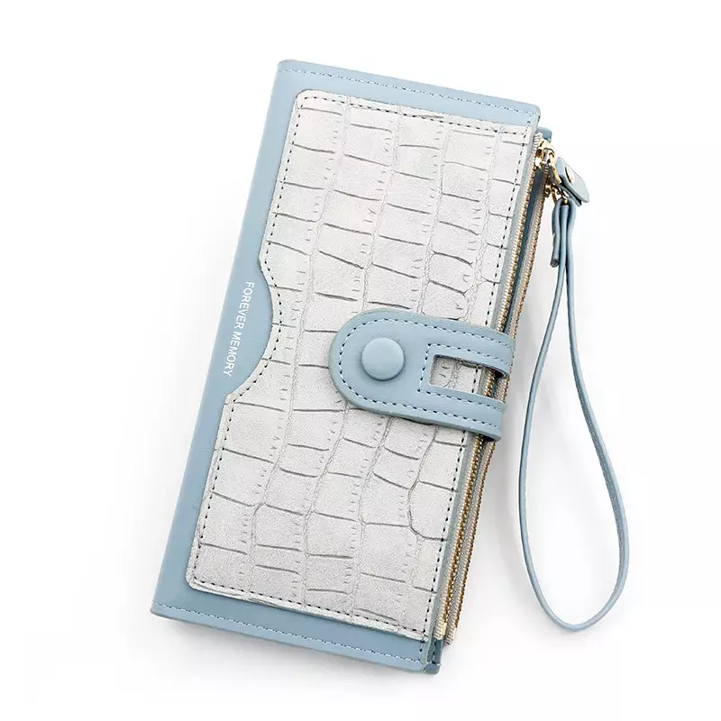 Forever Memory Long Zippered Multi-Card Coin Wallet - Blue