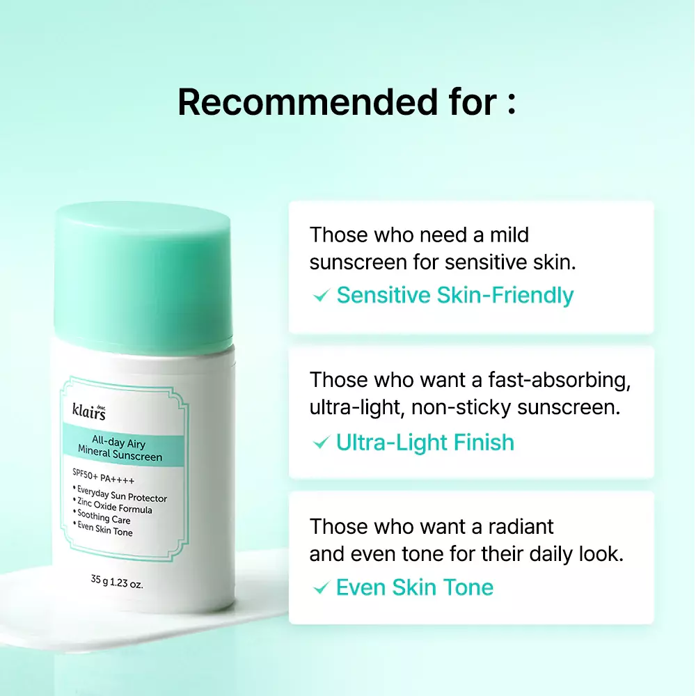 Dear Klairs All-day Airy Mineral Sunscreen SPF50+ PA++++