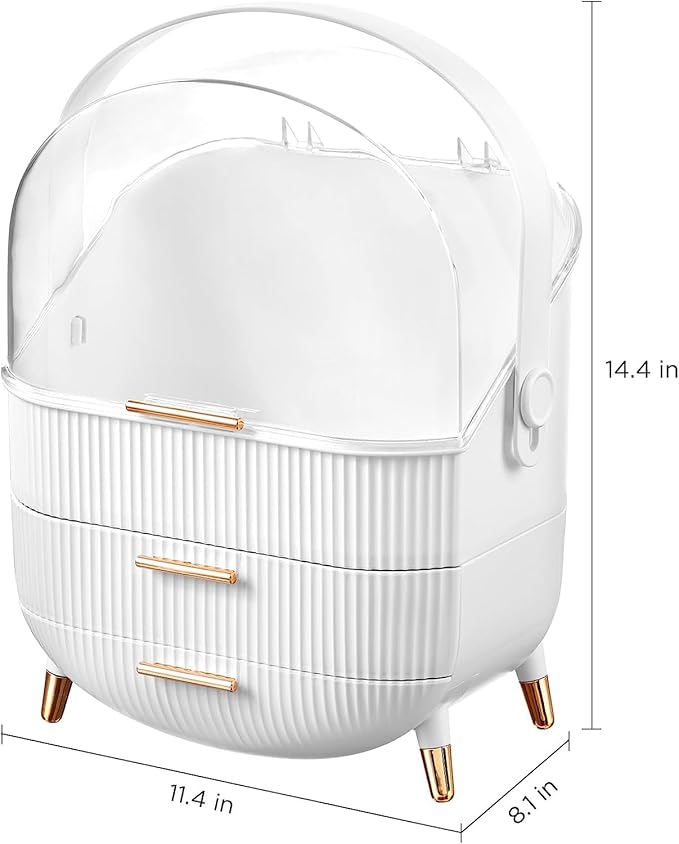 Blink Modern Cosmetic Desk Organizer with Lid for Bathroom Countertop - WHITE