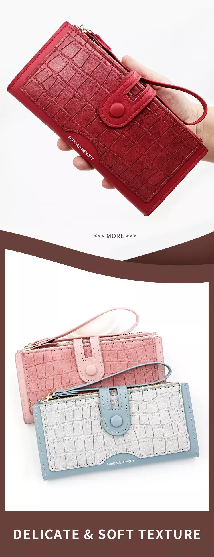 Forever Memory Multi-Card Long Zipper Coin Purse - RED