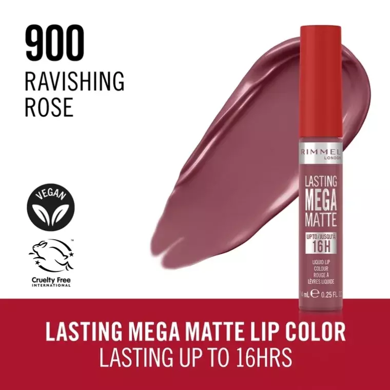 Rimmel London Lasting Mega Matte Liquid Lipstick #900 Ravishing Rose (7.5ml )