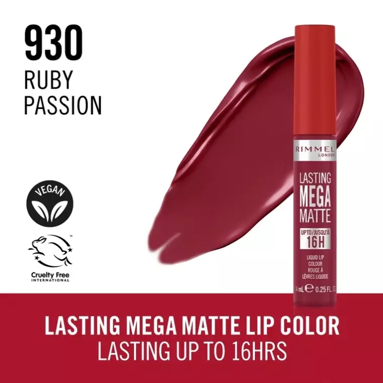 Rimmel London Lasting Mega Matte Liquid Lipstick #930 Ruby Passion (7.5ml )
