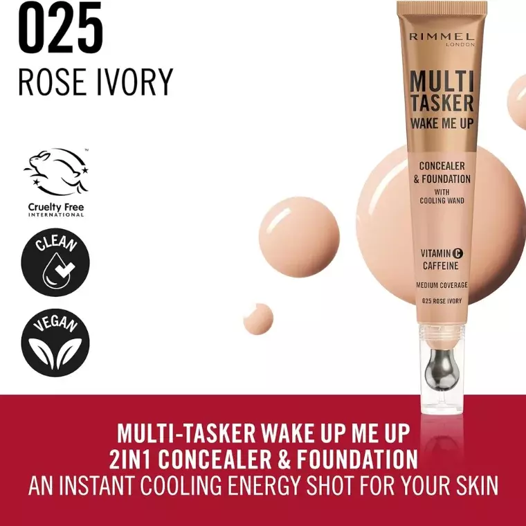 Rimmel Multi-Tasker Wake Me Up Concealer & Foundation #25 Rose Ivory (20ml)