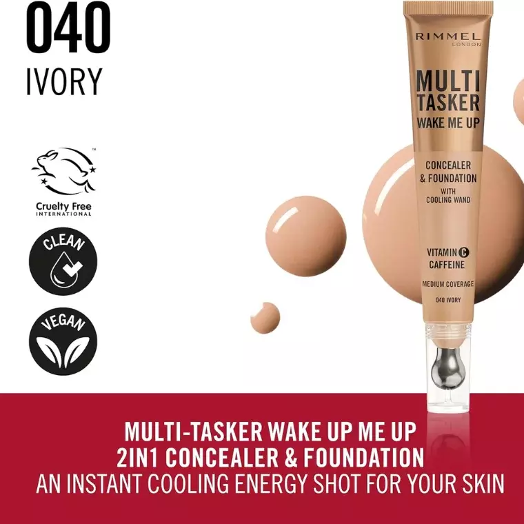 Rimmel Multi-Tasker Wake Me Up Concealer & Foundation #040 Ivory (20ml)