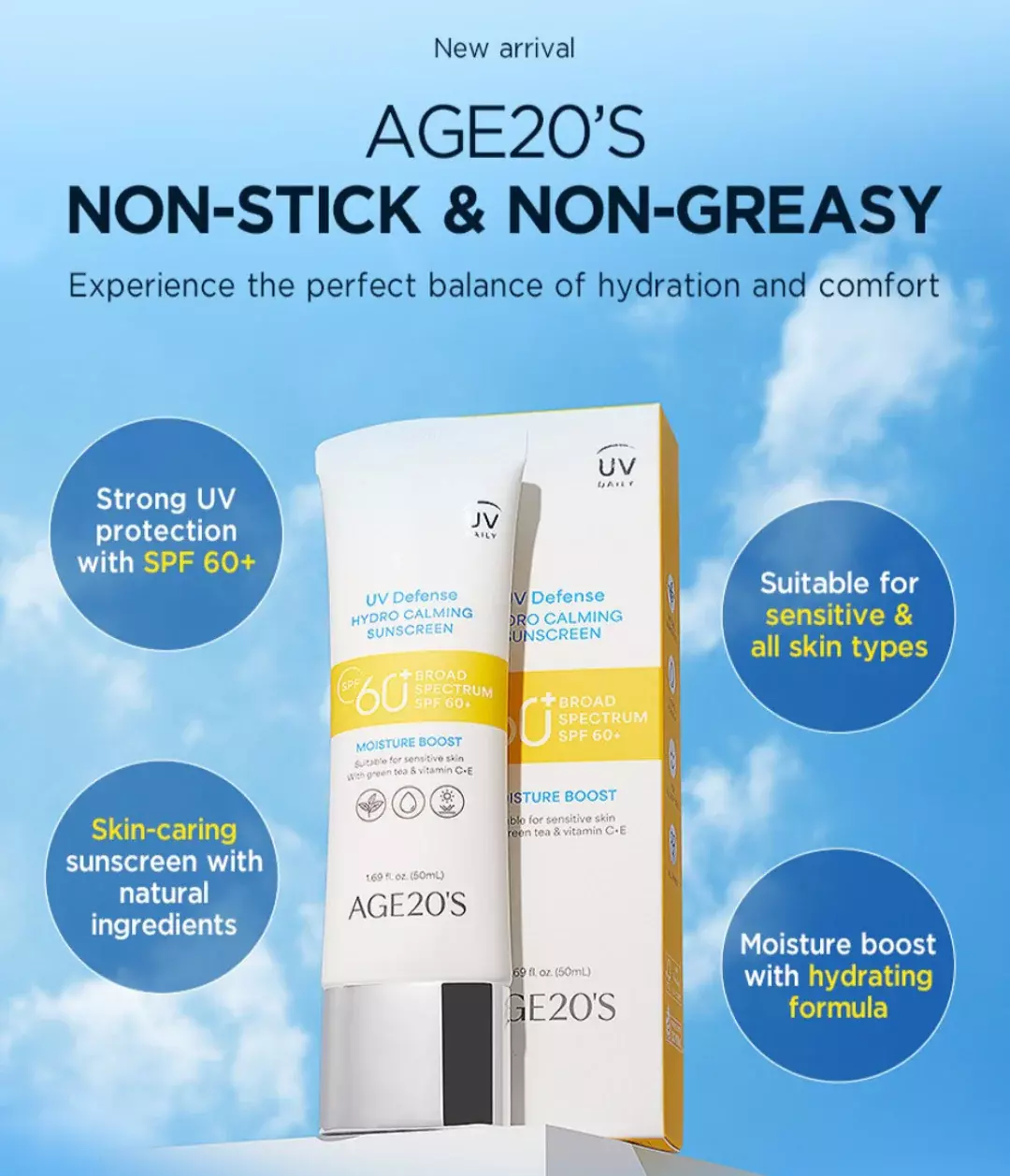 Age20's UV Defense Hydro Calming Sunscreen SPF 60+