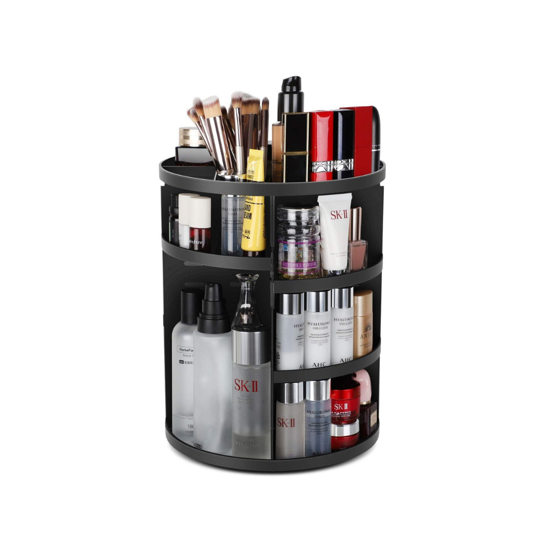 360° Rotating Makeup Organizer, Spinning Bathroom Organizer BLACK