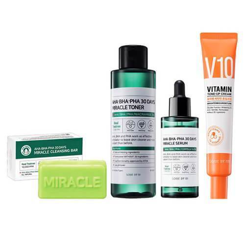 Some By Mi Miracle Soap + Miracle Toner + Miracle Serum + V10 Tone-up Cream Set