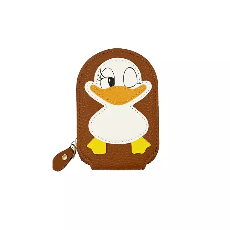 Blink Wallet Card Holder, Cute Duck Small Minimalist Leather Credit for Women - Brown