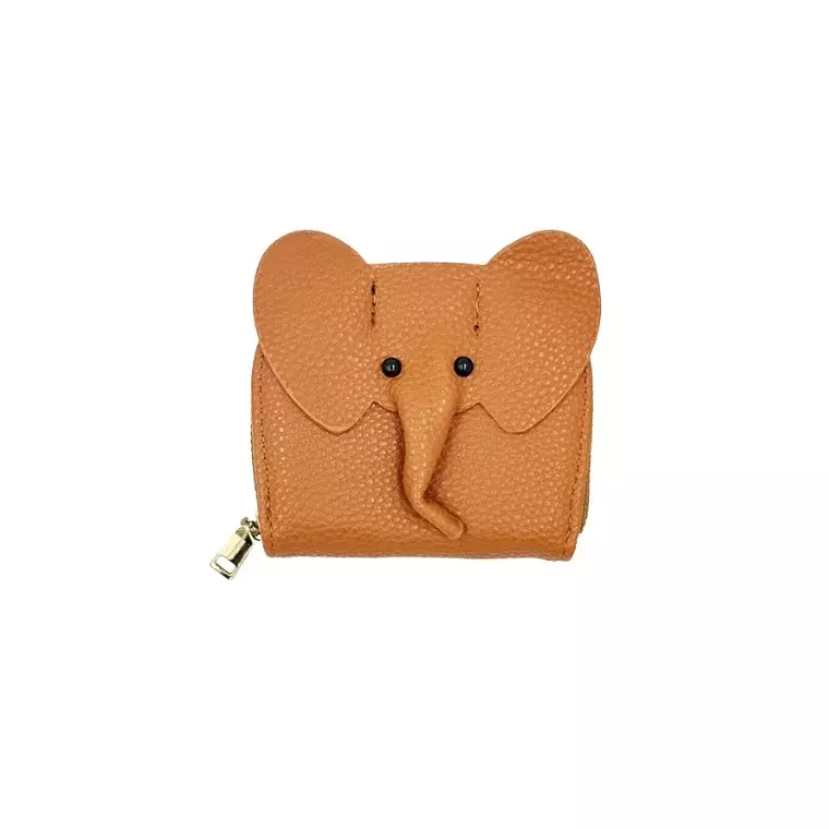 Blink Wallet Card Holder, Cute Elephant Small Minimalist Leather Credit for Women - Brown