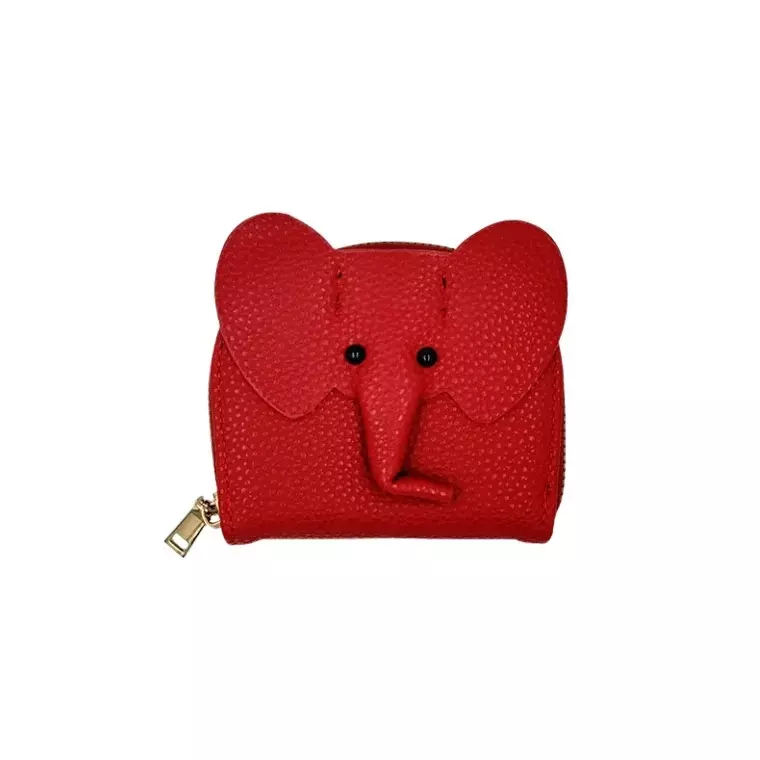 Blink Wallet Card Holder, Cute Elephant Small Minimalist Leather Credit for Women - Red