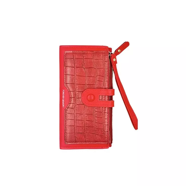 Forever Memory Multi-Card Long Zipper Coin Purse - RED
